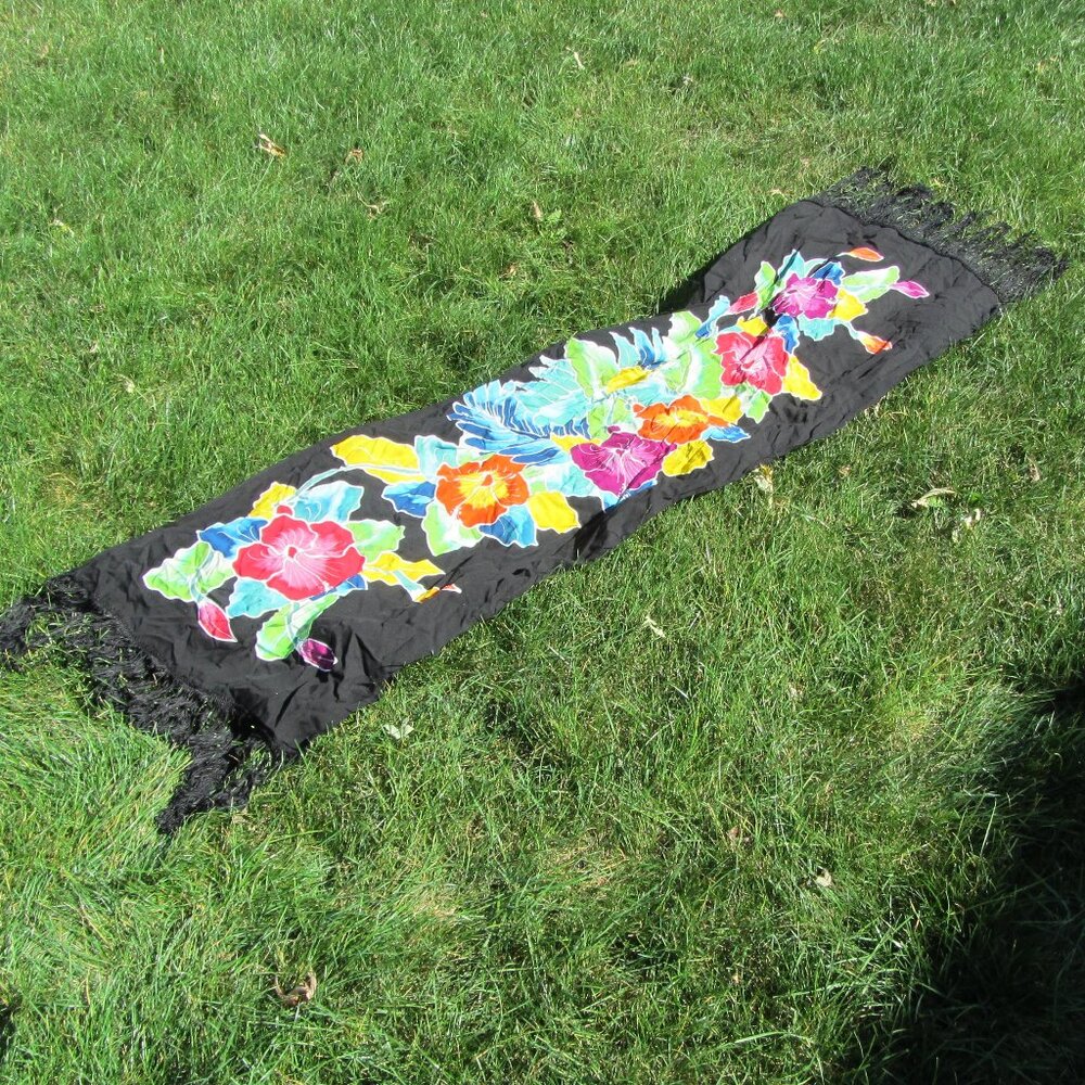 kosi bali collection tropical floral fringe scarf wrap batik (w3639)